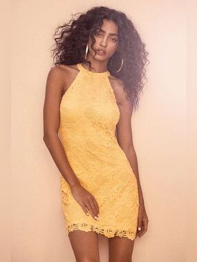 NWT Lulus Love Poem Yellow Lace Mini Dress Size XS